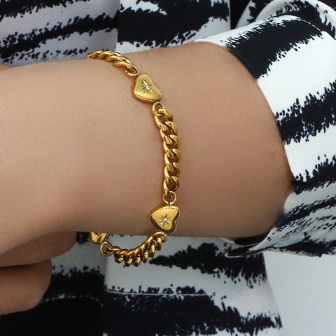 Plated Ocean Heart Cuban Chain Bracelet