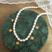 Stainless Steel Star Pearl Choker Necklace