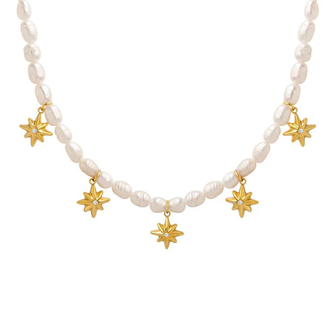 Stainless Steel Star Pearl Choker Necklace