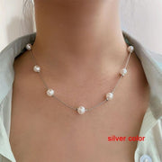 Criberg Silver Chain Pearl Sparkling Clavicle Chain Necklace 969297_N1FTFUL