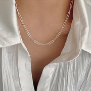 Criberg Silver Paper Clip Necklace Sparkling Clavicle Chain Necklace 969297_CUASVWV