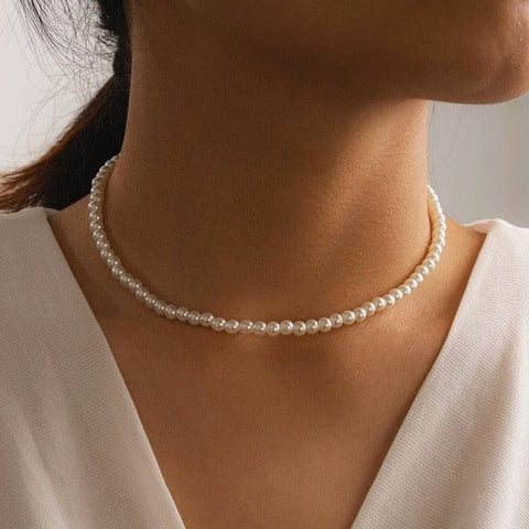 Criberg White Pearl Sparkling Clavicle Chain Necklace 969297_DDGFCGQ