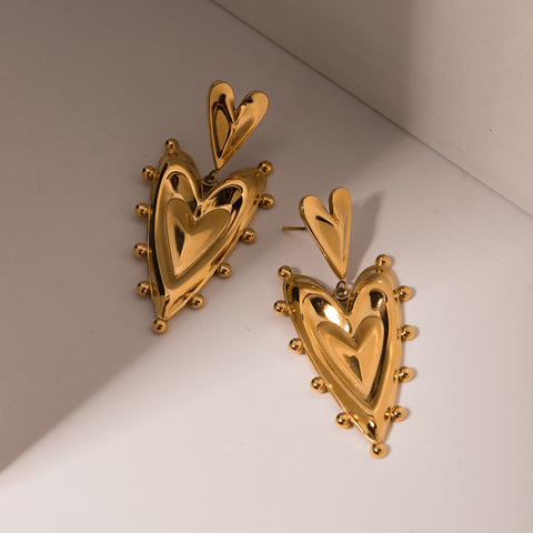 Gold Peach Heart Earrings